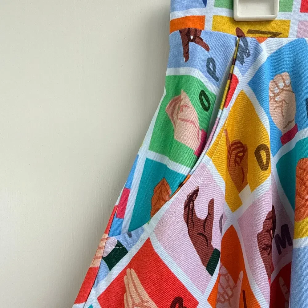 Svaha USA ASL Sign Language Alphabet Organic Cotton Twirl Skirt Pockets XS NWT